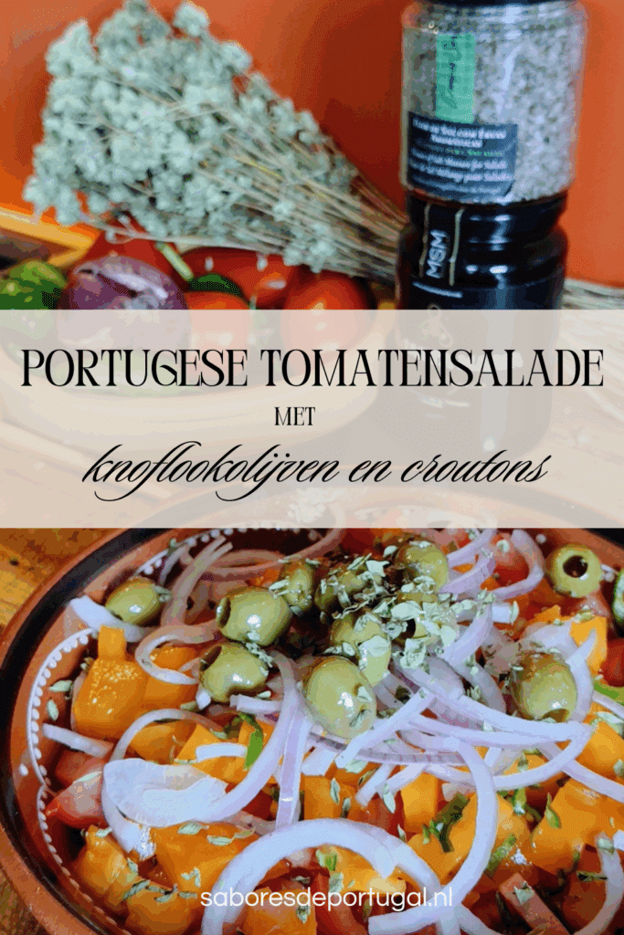 Zomerse Portugese tomatensalade met olijven en croutons – makkelijk BBQ bijgerecht of lunchrecept
